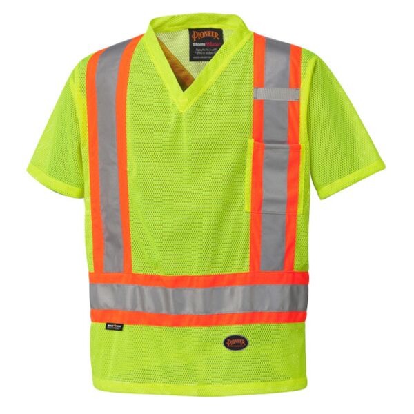 Hi-Viz Safety T-Shirts - Polyester Mesh - Chest Pocket - Yellow Thumbnail