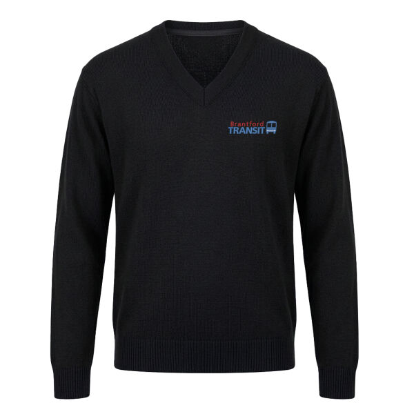 Embroidered Mens V-Neck Long Sleeve Pullover  Thumbnail