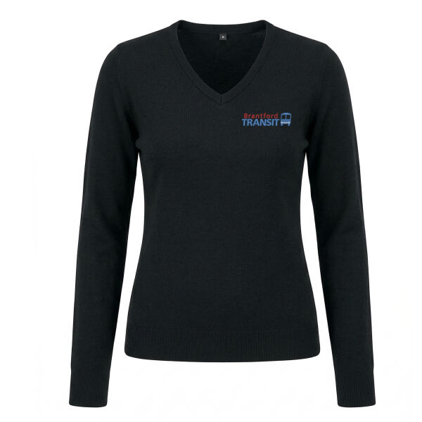 Embroidered Ladies V-Neck Long Sleeve Pullover  Thumbnail